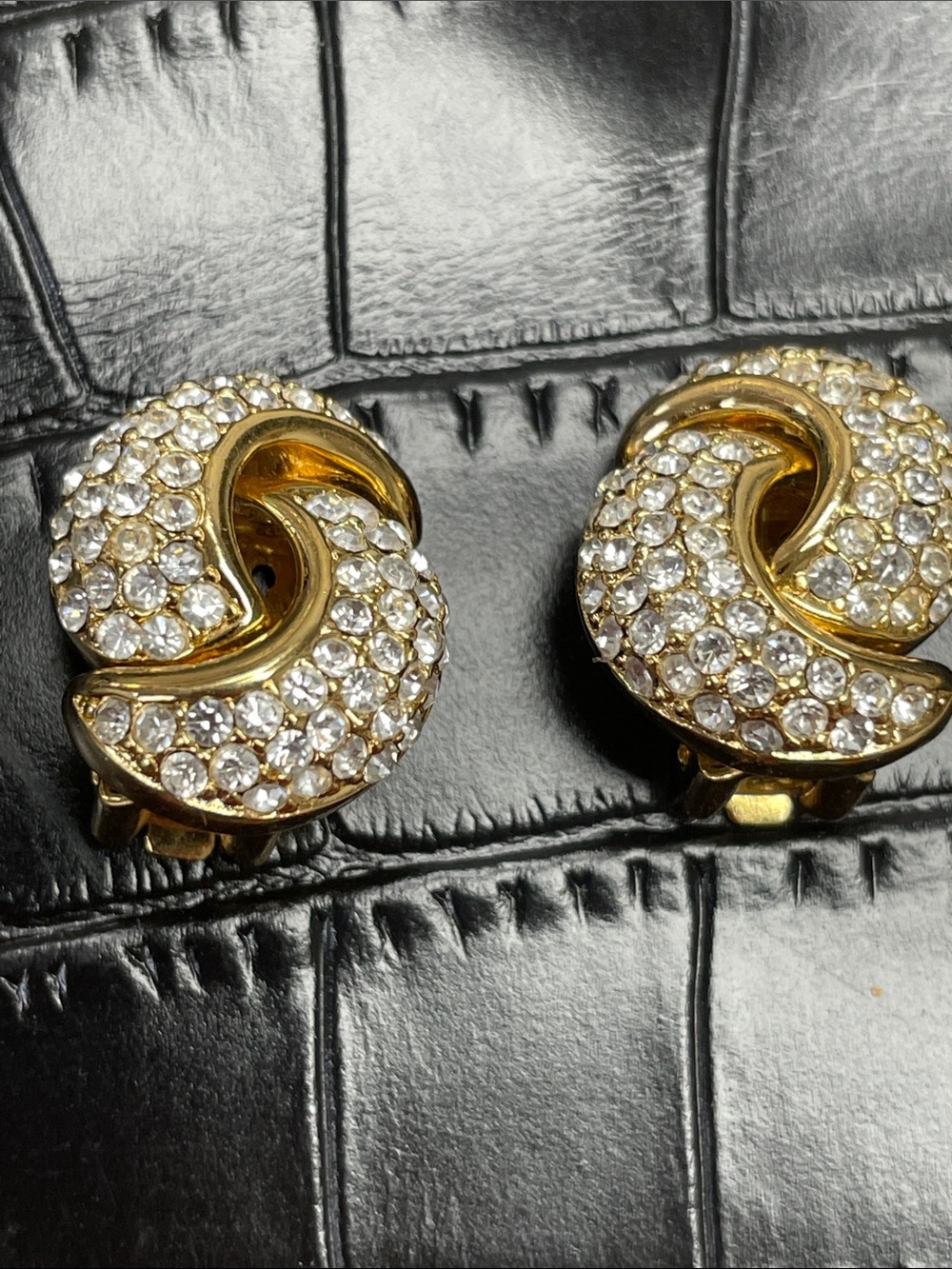 Dior Gold Crystal Swirl Clip-On Earrings